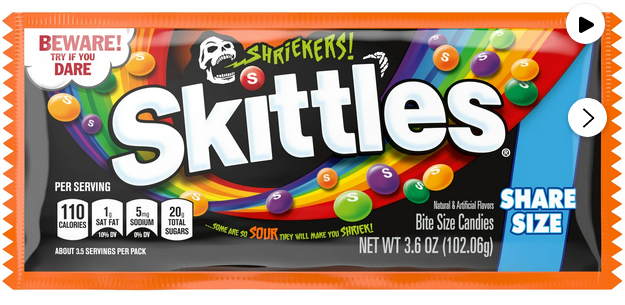 Skittles Shriekers Sour Halloween Chewy Candy Share Size Bag - 3.6 oz