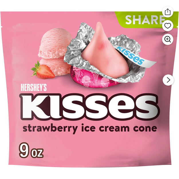 Hershey's Kisses Strawberry Ice Cream Cone Flavored Candy, Share Pack 9 oz