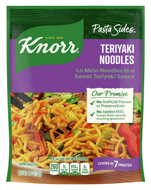 Knorr Pasta Sides Teriyaki Noodles Lo Mein Noodles Made with No Artificial Flavors, 4.6 Oz Pouch