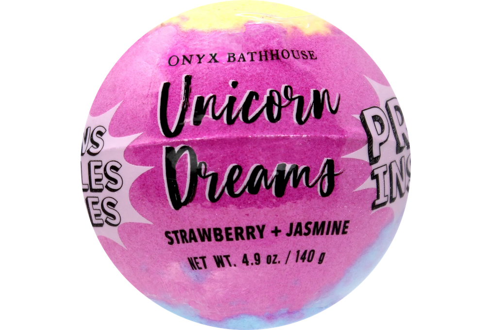 Onyx Bathhouse Unicorn Dreams Bath Bomb With Prize - Strawberry, Kiwi, Apple scent