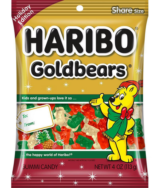 HARIBO Goldbears Christmas Mini Gummy Bears Candy - 4oz