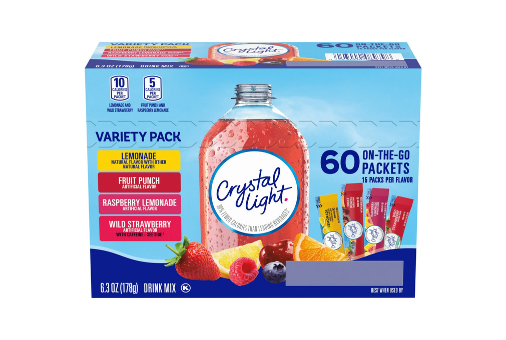 Crystal Light Lemonade, Fruit Punch, Raspberry Lemonade & Wild Strawberry Powdered Drink Mix Variety Pack, 60 ct On-the-Go-Packets