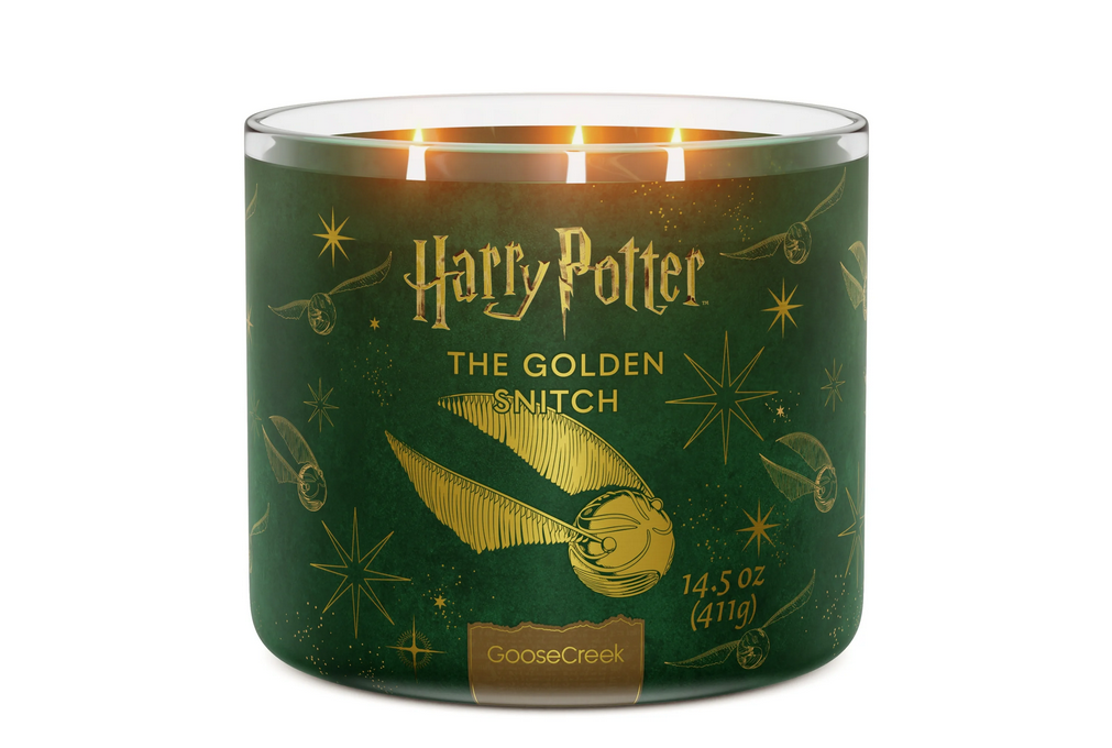 Goose Creek Harry Potter Golden Snitch 3-wick Crackling Fresh-Cut Grass, Morning Moss, Damp Earth & Bright Bergamot Scented Jar Candle, 14.5oz