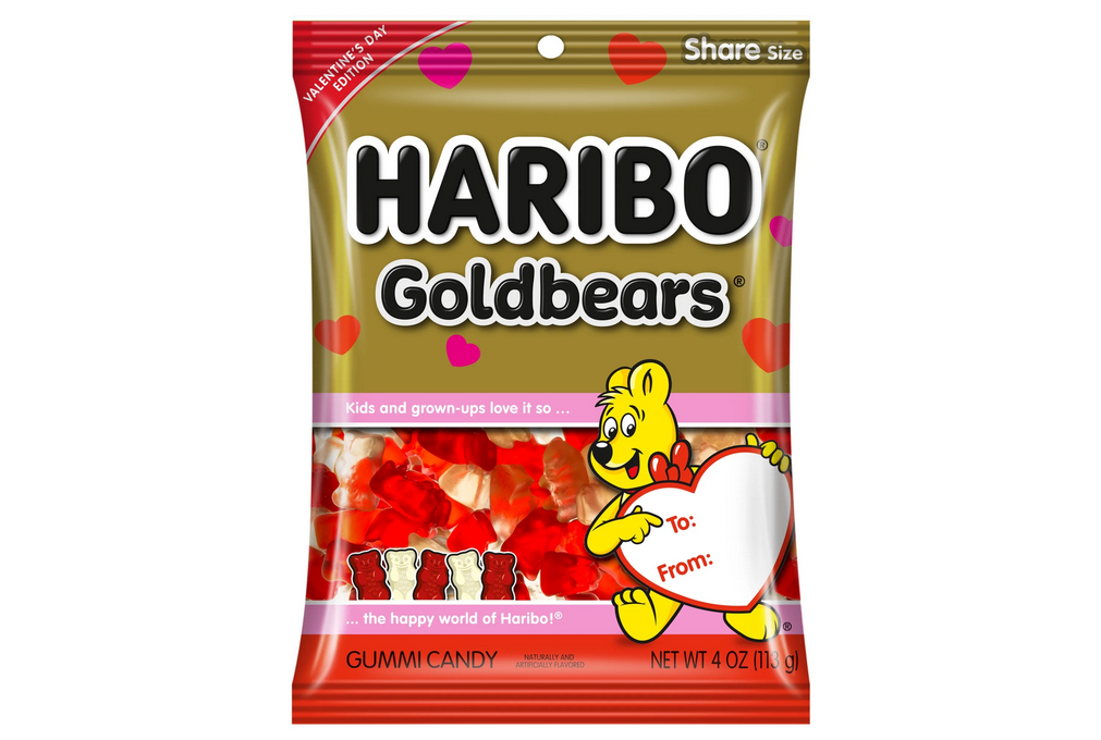 HARIBO Goldbears Gummies Valentines Day Assorted Flavor Red and White Gummy Candy, 4oz, Share Size Peg Bag
