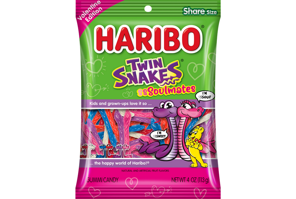 HARIBO Twin Snakes Soulmates Valentines Gummy Candy Share Size Peg Bag 4oz