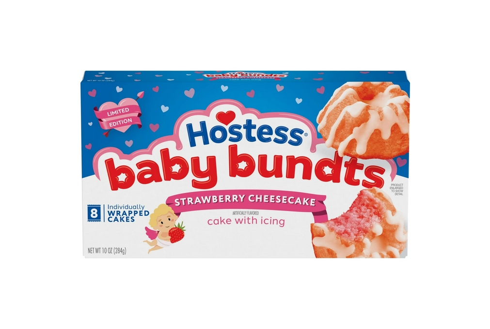 Hostess Baby Bundts Strawberry Cheesecake Artificially Flavored Snack Cakes with Icing, 10 oz Box (8 Cakes)