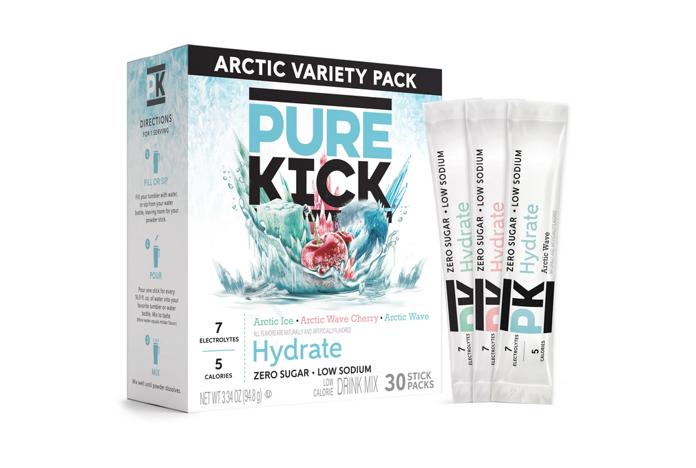 Pure Kick Arctic Variety pack Singles to Go Powdered Drink Mix, Arctic Wave, Arctic Wave Cherry, Arctic Ice, 30 Count Packets