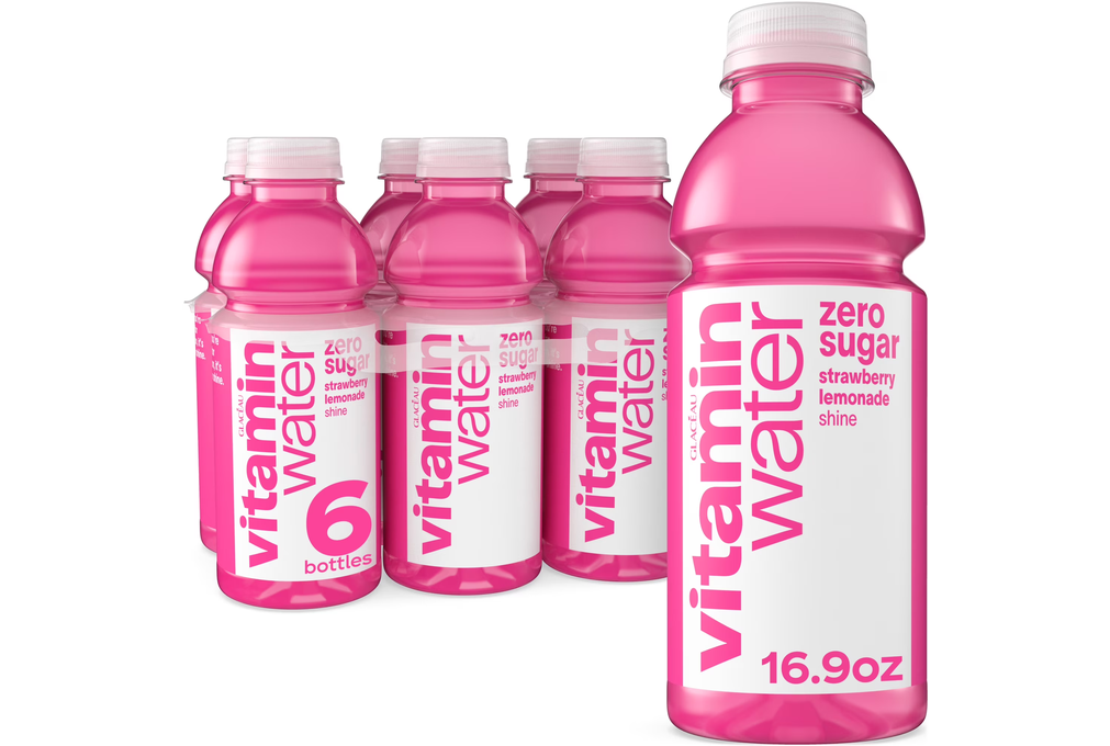 vitaminwater Shine Zero Sugar Strawberry Lemonade Water Beverage Bottles, 16.9 fl oz, 6 Pack