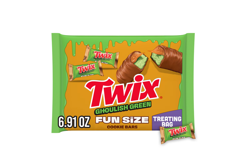 Twix Halloween Candy Ghoulish Green Caramel Cookie Chocolate Bars Fun Size - 9.79oz