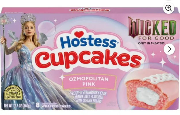 Hostess Wicked: For Good Cupcakes, Strawberry Artificially Flavored Snack Cakes with Ozmopolitan Pink Frosting, 12.7 oz Box (8 Ct.)