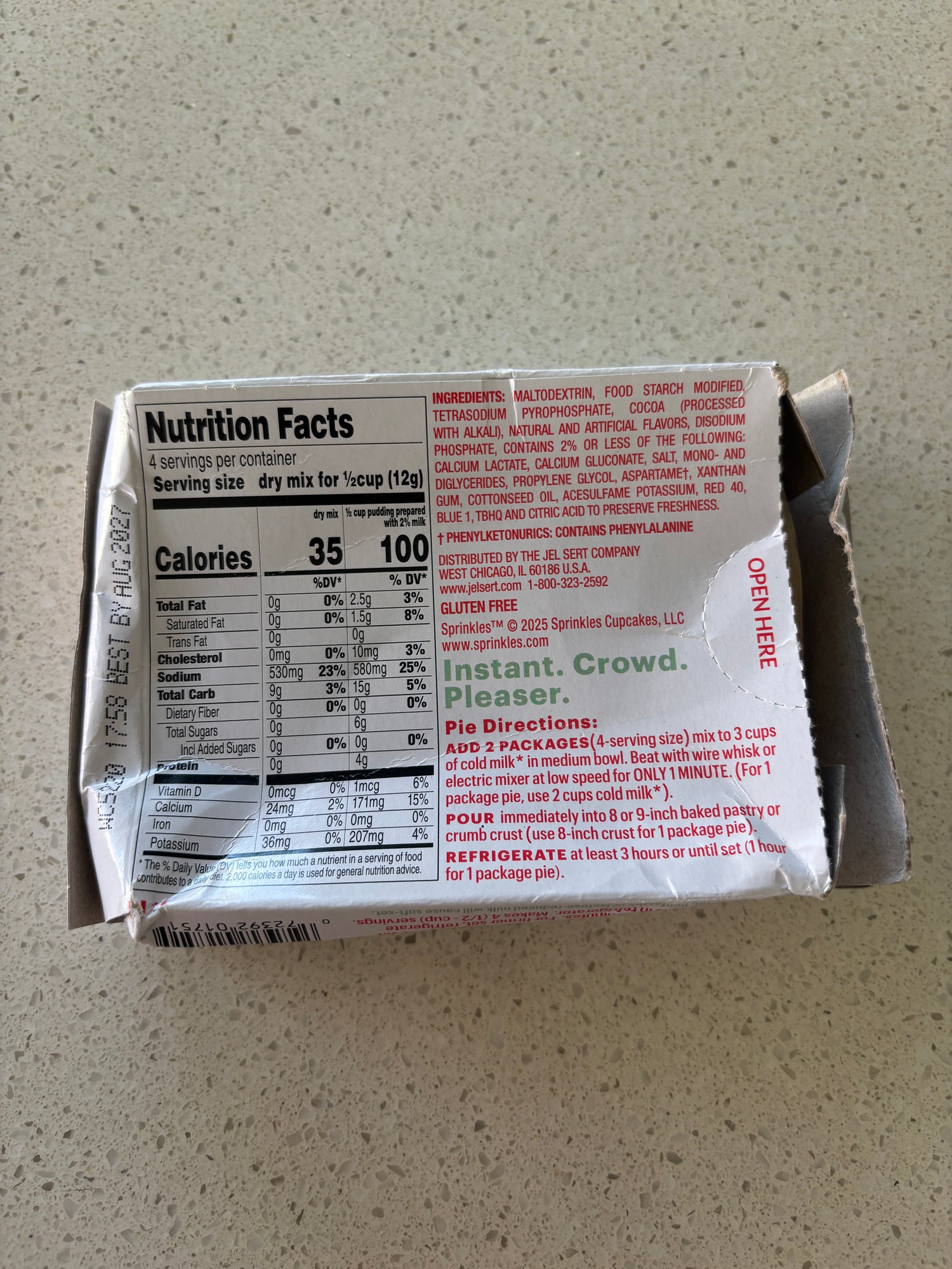 *** Damaged *** Sprinkles Sugar Free Red Velvet Pudding &amp; Pie Filling