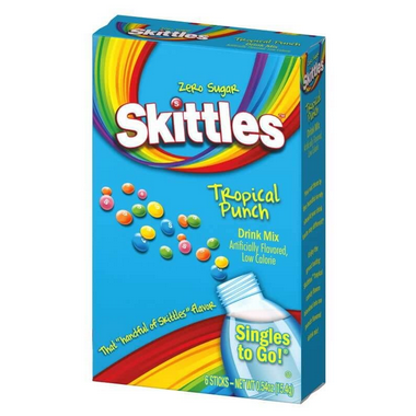 Skittles Zero Sugar Tropical Punch Drink Mix Low Calorie Singles To Go 6 Sachets