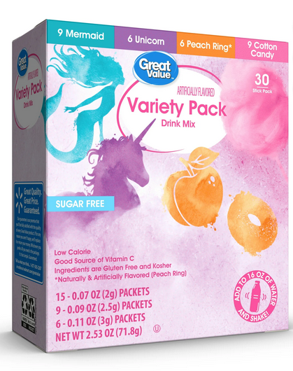 Great Value Sugar-Free WaterTok Variety Pack Drink Mix, 2.53 oz, 30 Count