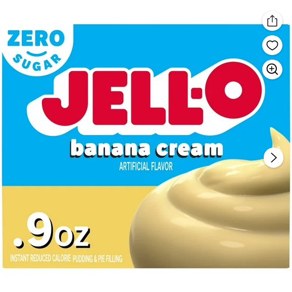 Jell-O Banana Cream Artificially Flavored Zero Sugar Instant Reduced Calorie Pudding &amp; Pie Filling Mix 0.9oz