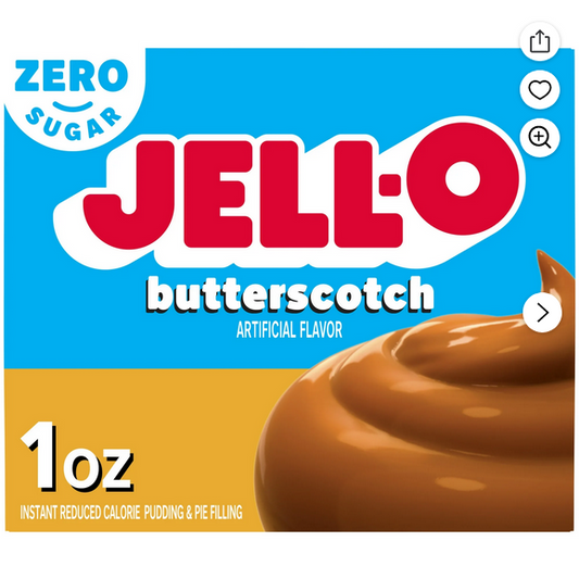 Jell-O Butterscotch Artificially Flavored Zero Sugar Instant Reduced Calorie Pudding & Pie Filling Mix, 1 oz Box