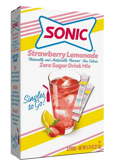 Sonic Strawberry Lemonade SINGLES TO GO Powdered Drink Mix 6ct