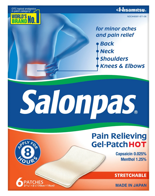 Salonpas Gel-Patch Hot for Pain Relief of Minor Aches &amp; Pains of Muscles &amp; Joints, 6 Count