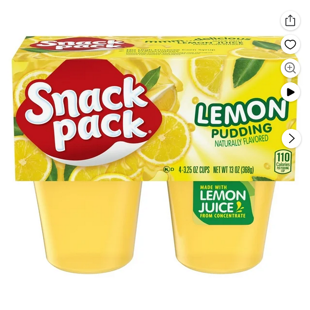 Snack Pack Lemon Pudding, 3.25 oz Pudding Cups, 4 Count