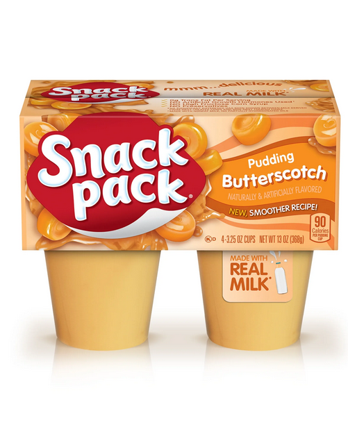 Snack Pack Butterscotch Pudding, 3.25 oz Pudding Cups, 4 Count
