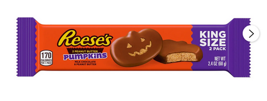 Reese's Milk Chocolate King Size Peanut Butter Pumpkins Halloween Candy, Pack 2.4 oz, 2 Pieces
