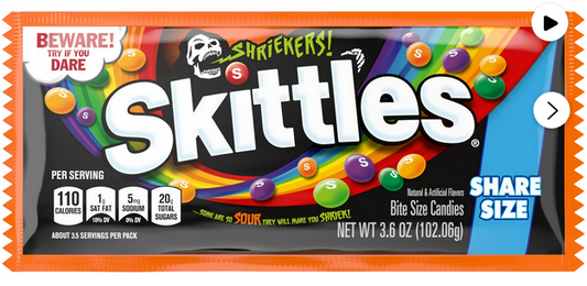 Skittles Shriekers Sour Halloween Chewy Candy Share Size Bag - 3.6 oz