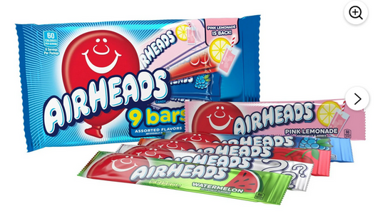 Airheads Chewy Candy Variety Pack, 9 Assorted Fruit Flavored Regular Size Bars, Nut Free, 4.95 oz
