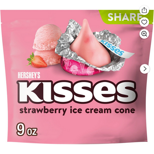 Hershey's Kisses Strawberry Ice Cream Cone Flavored Candy, Share Pack 9 oz