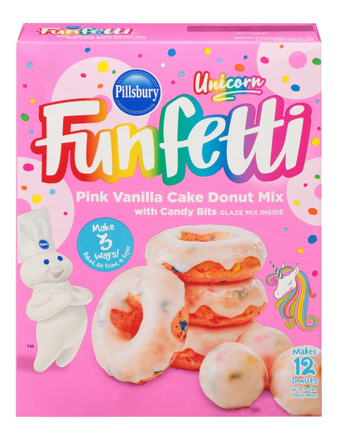 Pillsbury Funfetti Unicorn Pink Vanilla Cake Donut Mix with Candy Bits, 16.2 oz Box