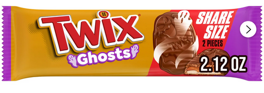 Twix Ghosts Caramel Chocolate Halloween Cookie Candy Bars, Share Size - 2.12 oz Pack