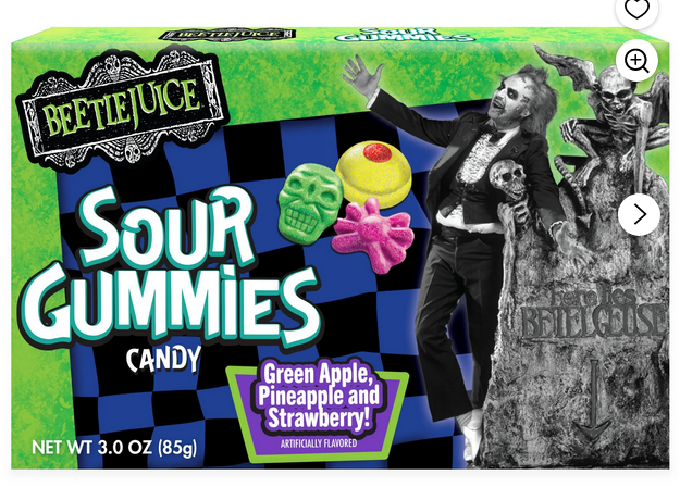 Flix Candy Beetlejuice Sour Gummy Candy, 3 oz Theater Box, Halloween Treats