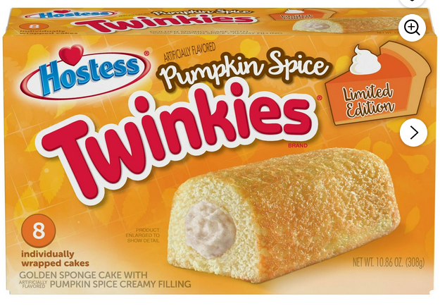 Hostess Twinkies, Golden Sponge Cakes with Pumpkin Spice Artificially Flavored Filling, 10.86 oz Box (8 Snacks)