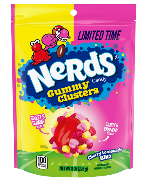 NERDS Gummy Clusters Candy, Cherry Lemonade, Crunchy and Gummy, 8 oz Bag