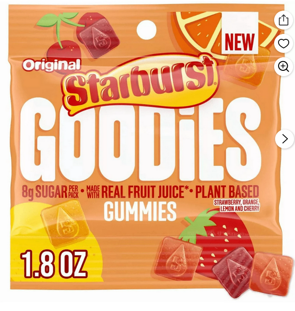 Starburst Goodies Original Gummies Plant-Based Fruit Low Sugar Gummy Candy - 1.8oz