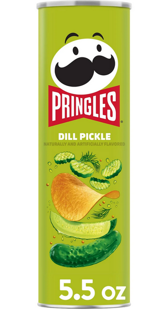 Pringles Dill Pickle Potato Crisps Chips, Lunch Snacks, 5.5 oz Canister