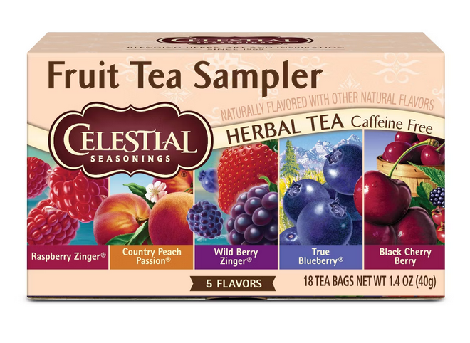 Celestial Seasonings Fruit Tea Sampler Herbal Variety Pack Tea Bags - Caffeine Free - 18c