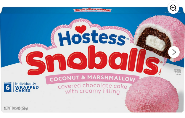 Hostess Snoballs Snack Cakes, Coconut &amp; Marshmallow Covered Chocolate Cake, 10.5 oz Box (6 Ct.)