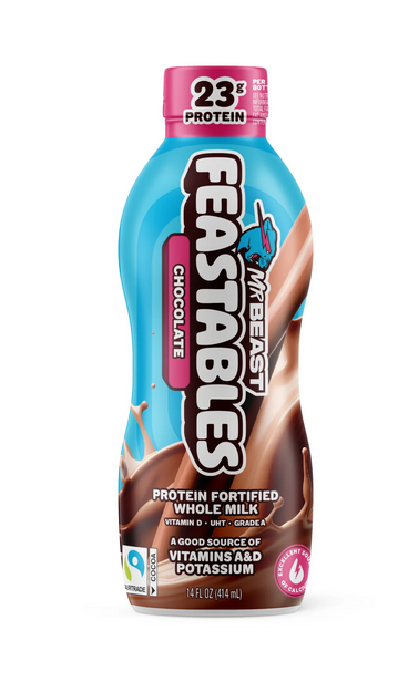 Feastables Protein Fortified Chocolate Milk, Shelf-Stable, 14 fl oz, Single Bottle