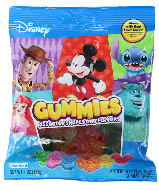 Frankford Disney Gummies in Assorted Shapes and Fruit Flavors, 4 Ounces