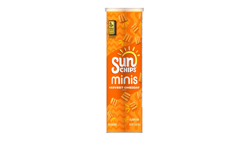 SunChips Minis, Harvest Cheddar Canister Snack Chips, 3.75 oz Canister