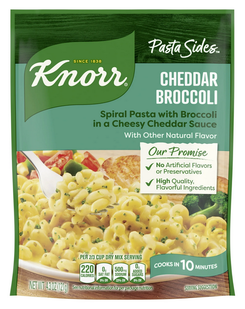 Knorr Pasta Sides Cheddar Broccoli Fusilli Made with No Artificial Flavors, 4.3 Oz Pouch