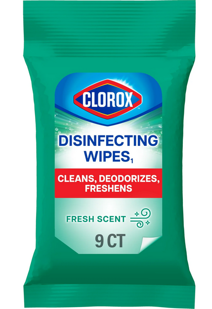 Clorox Disinfecting Wipes on the Go Bleach Free Travel Wipes, Fresh Scent, 9 Count