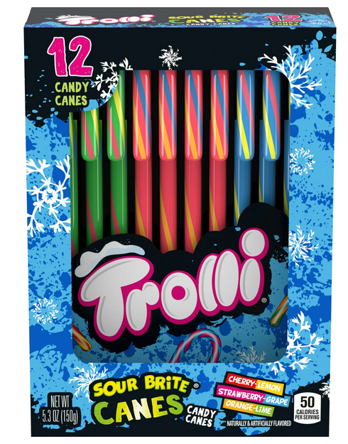 Trolli Sour Brite Candy Canes, Fruit Flavored, Sour Holiday Christmas Candy, 5.3oz, 12 Count, Regular Size