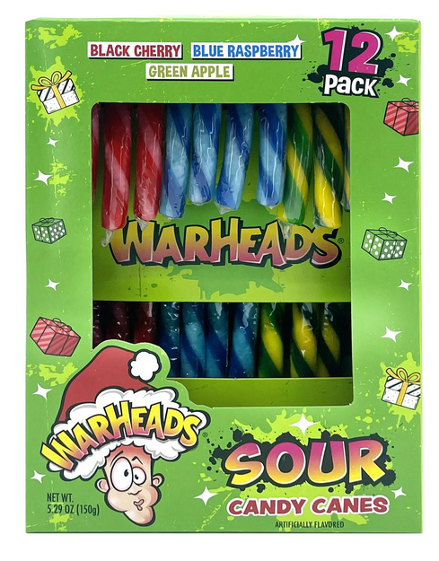 Flix Candy Warheads Sour Christmas Candy Canes, Peanut &amp; Gluten-Free, 12 Variety Pack