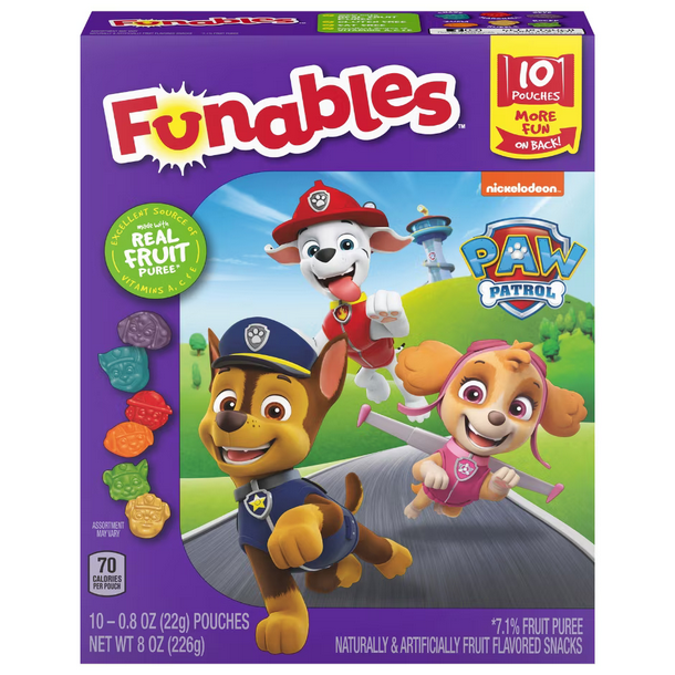 Funables Fruity Snacks, PAW Patrol, Assorted Fruit, Flavored Snacks, 0.8 oz 10ct