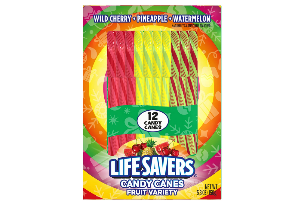 LIFE SAVERS Assorted Fruit Flavors Christmas Candy Canes Stocking Stuffers, 5.3oz 12 Count