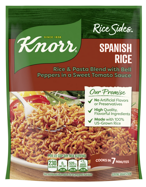 Knorr No Artificial Flavors Spanish Parboiled Rice Cooks in 7 Minutes, 5.6 oz Regular Pouch