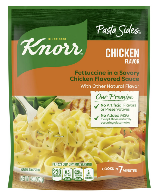 Knorr Pasta Sides Chicken Flavor Fettuccine Made with No Artificial Flavors, 4.3 Oz Pouch
