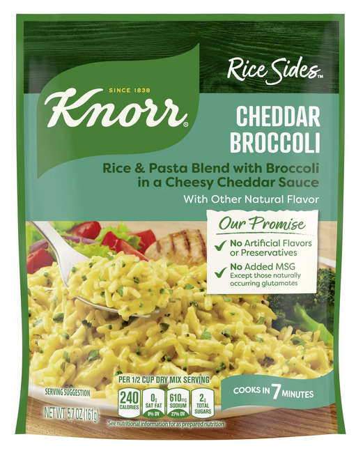 Knorr No Artificial Flavors Cheddar Broccoli Parboiled Instant Rice, 5.7 oz Regular Pouch