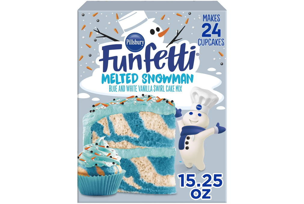 Pillsbury Funfetti Melted Snowman Blue and White Vanilla Swirl Cake Mix + Frosting