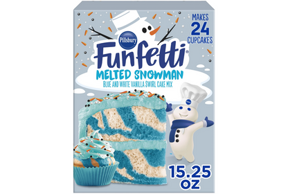 Pillsbury Funfetti Melted Snowman Blue and White Vanilla Swirl Cake Mix + Frosting